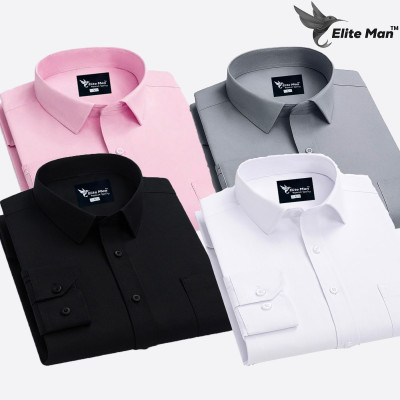 4 Pes Combo Premium Quality Formal Shirt - Black , White , Pink & Ash.