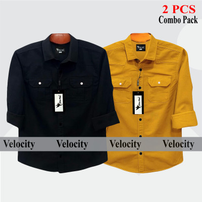 2 Pcs Combo Premium Quality Double Pocket Shirt - Kathali & Black.