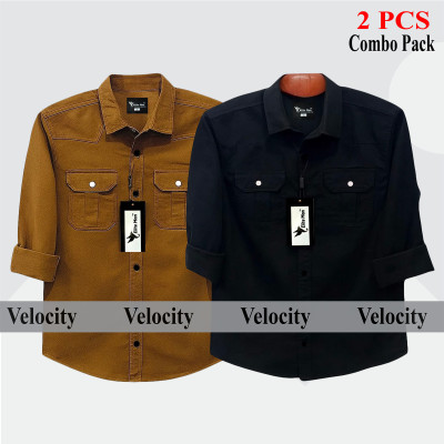 2 Pcs Combo Premium Quality Double Pocket Shirt - Black & Banson.