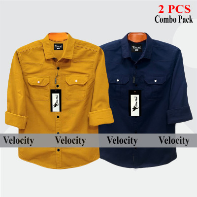 2 Pcs Combo Premium Quality Double Pocket Shirt -Kathali & Nevy Blue
