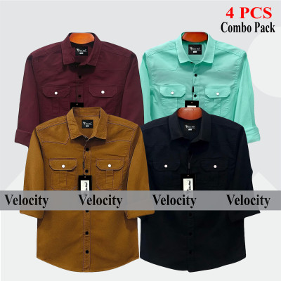 4 Pcs Combo Premium Quality Double Pocket Shirt - Black, Pest, Maroon & Banson.
