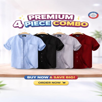 Short Sleeve Band Collar Shirt_