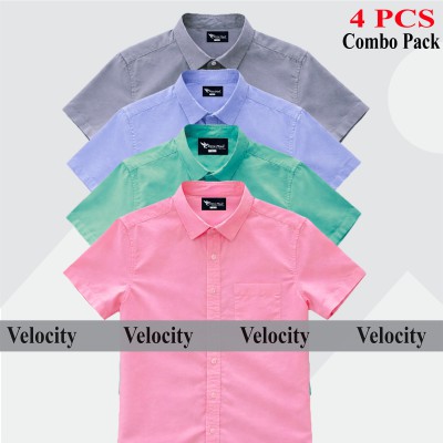 Oxford Cotton Febric Short Sleeve Shirt _Ash_Pink- Sky Blue-Pest.