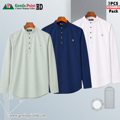 Satin Fabric Premium Quality Katua For Men's -White, Light lemon & Nevy Blue.