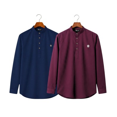 Satin Fabric Premium Quality Katua For Men's - Purple & Nevy Blue.