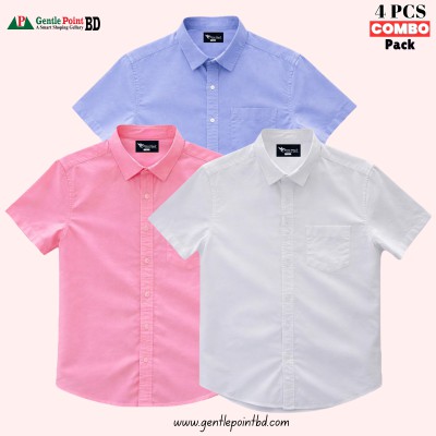 Premium Quality Short Sleeve Shirt _ White ,,Pink & Sky Blue