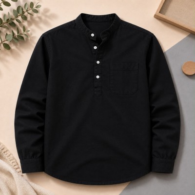 Oxford Cotton Fabrics Full Sleeve Katua For Men's_ Black.
