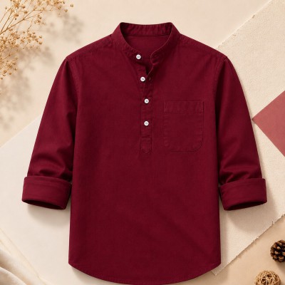 Oxford Cotton Fabrics Full Sleeve Katua For Men's_ Merun.