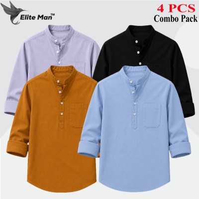 Oxford Cotton Fabrics Full Sleeve Katua For Men's_Kathali_Sky Blue_ Black_ Ash.