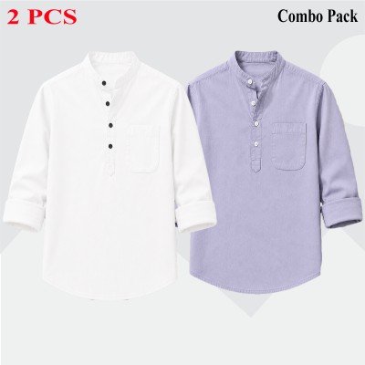 Oxford Cotton Fabrics Full Sleeve Katua For Men's_White & Ash.