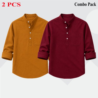 Oxford Cotton Fabrics Full Sleeve Katua For Men's_Kathali,,Merun.