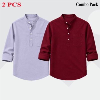 Oxford Cotton Fabrics Full Sleeve Katua For Men's_Ash,,Merun.