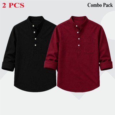 Oxford Cotton Fabrics Full Sleeve Katua For Men's_Black,,Merun.