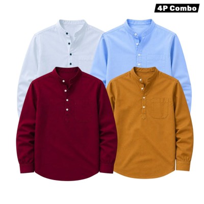 Oxford Cotton Fabrics Full Sleeve Katua For Men's_White & Sky Blue,,Merun,,Kathali.