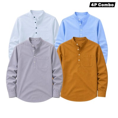 Oxford Cotton Fabrics Full Sleeve Katua For Men's_White & Sky Blue,,Ash,,Kathali.