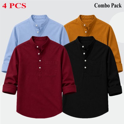 Oxford Cotton Fabrics Full Sleeve Katua For Men's_Black & Sky Blue,,Merun,,Kathali.