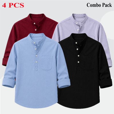 Oxford Cotton Fabrics Full Sleeve Katua For Men's_Black & Sky Blue,,Merun,, Ash..
